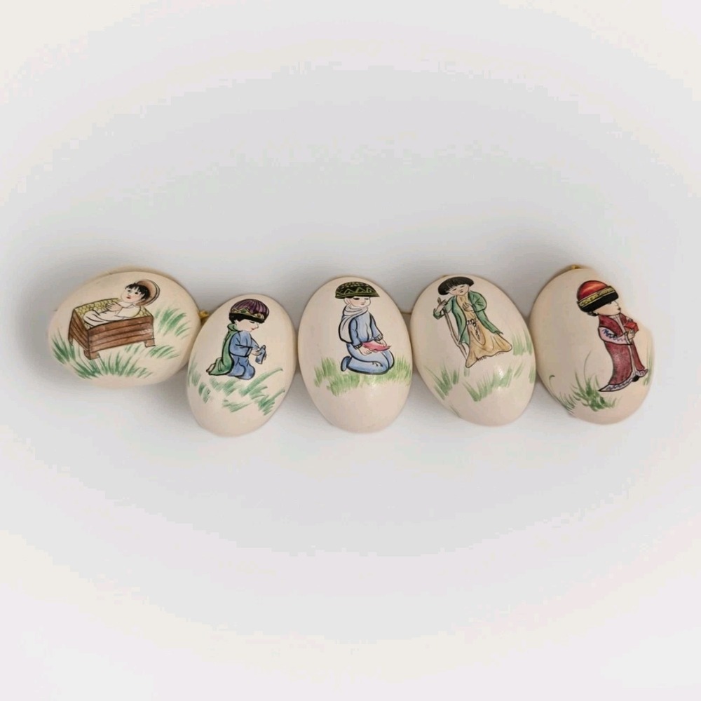 Vtg Hand Painted Decorative Egg Nativity Set Japanese Art Set Of 5 Jesus Wisemen